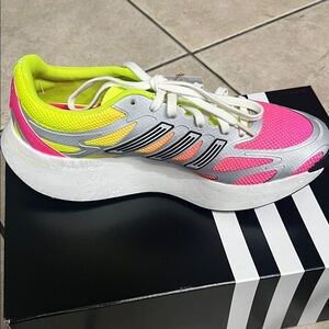 Adidas Women's Neon Pink and Silver Sneakers